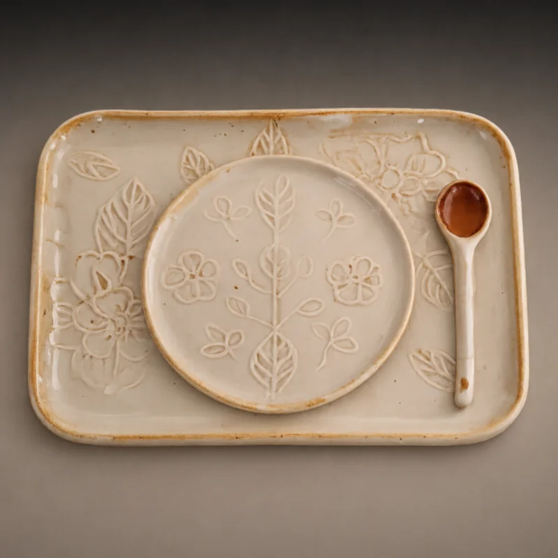 Place setting with plate, side plate, and spoon