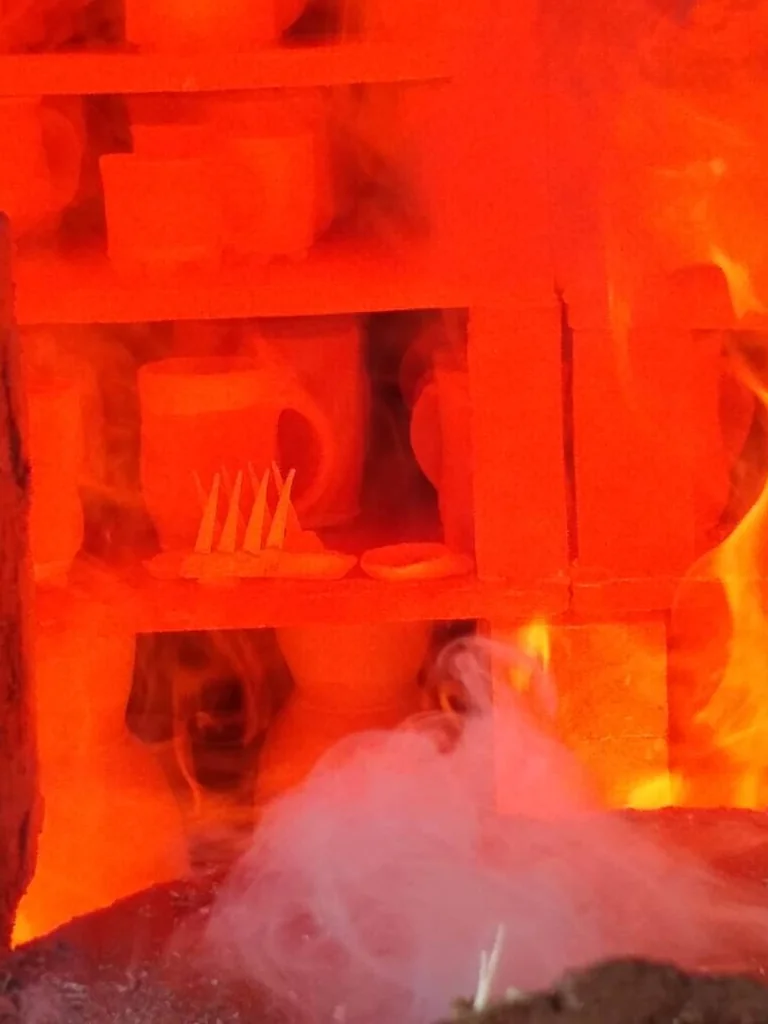 Anagama kiln firing in process