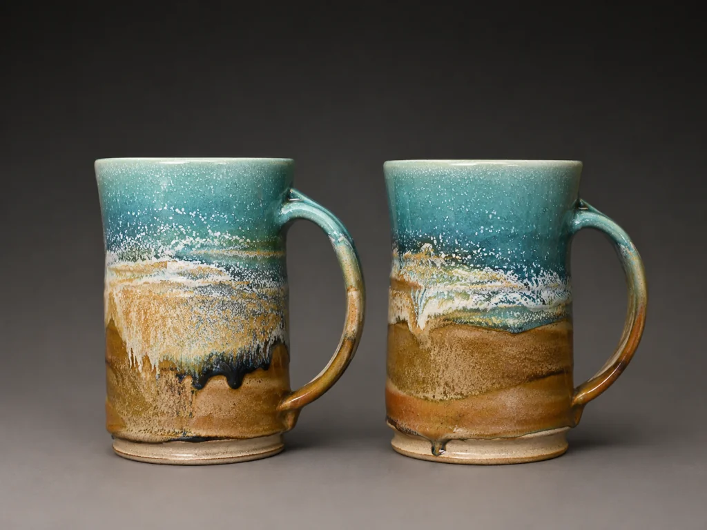Aqua glazed mug pair