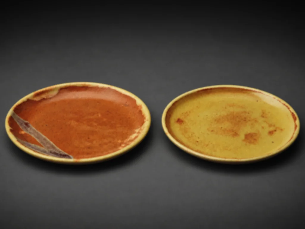 Copper and yellow dinner and side plates