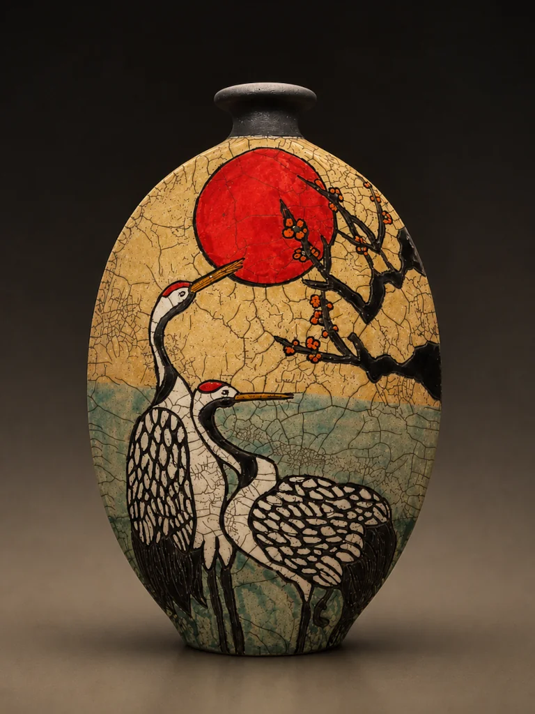 Shiho Winter crane and sun vase
