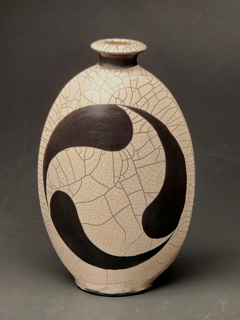 Black and white raku vase